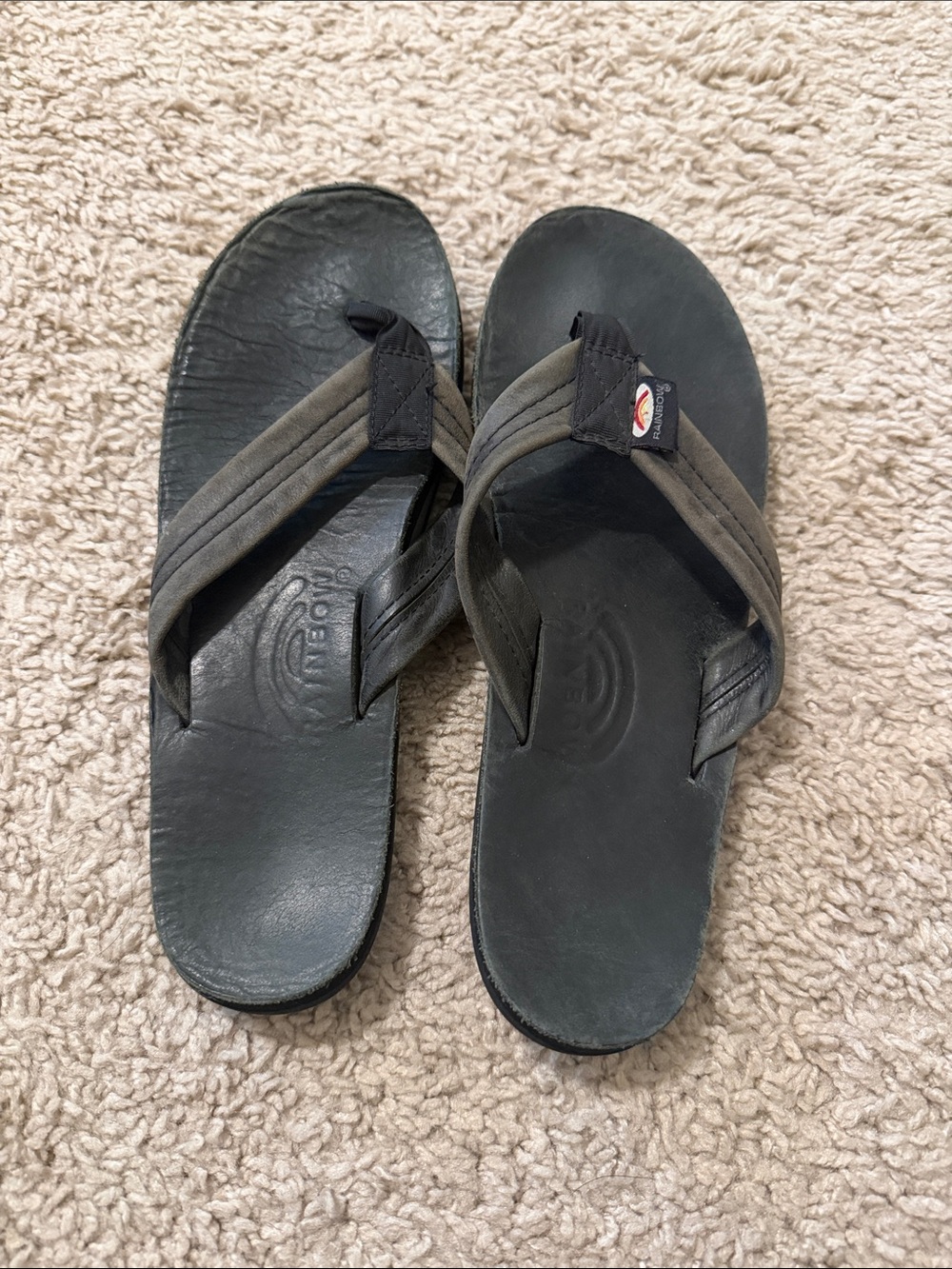 Rainbow Men's Black and Dark Gray Leather Flip Flop Sandals